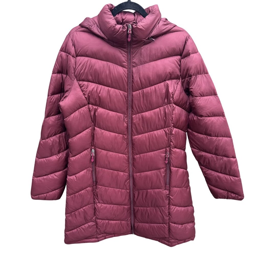 Charter Club Womens Burgundy Puffer‎ Coat M Hooded Sorona Renewable Plant Based
